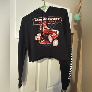 Super Mario World Mario Cart Black Cropped Hoodie Size Small